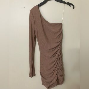 Privy One-Shoulder Shimmering Golden Brown Dress